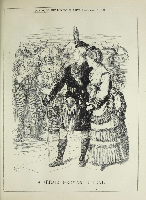 Ein Mann und eine Frau stehen vor einer Menge, der Mann hält einen Stock; das Papier darunter trägt deutschen Text und Zahlen, was eine Niederlage anzeigt.