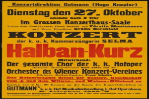 Gelbes Plakat in Berlin, Deutschland für ein Konzert mit dem Titel "Konzert Halban-Kurz".