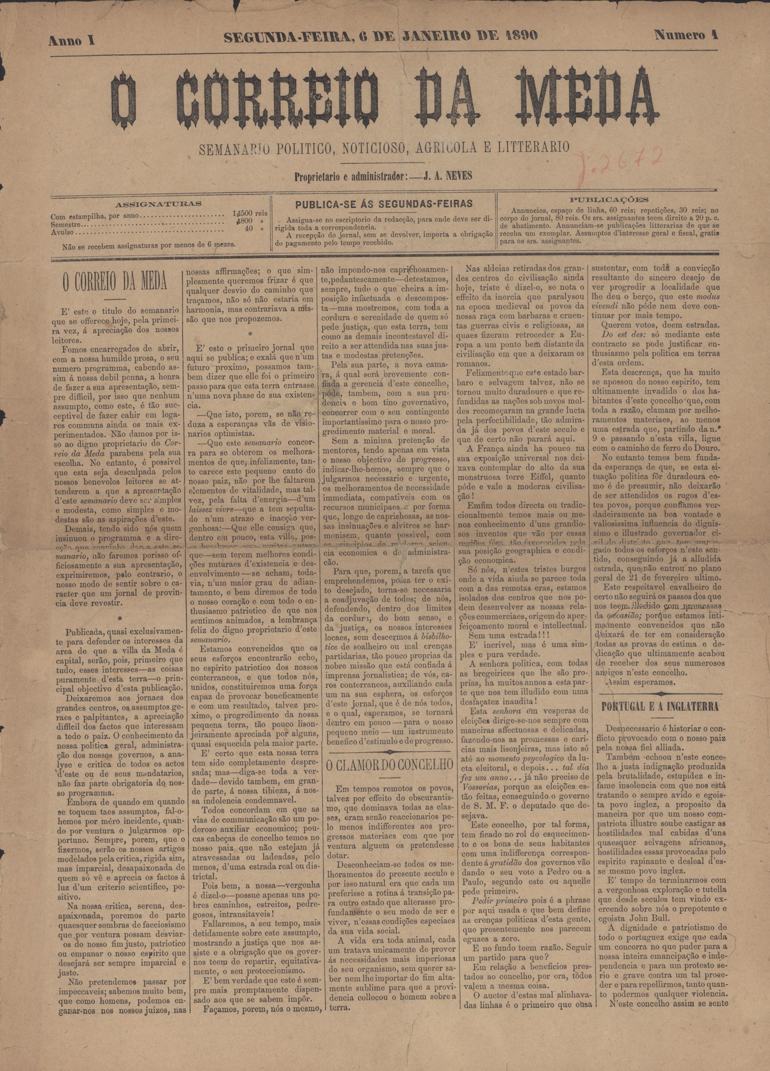 Gelbes, altes Zeitungsblatt mit der Schlagzeile "O Correio da Media" in schwarzer Schrift.