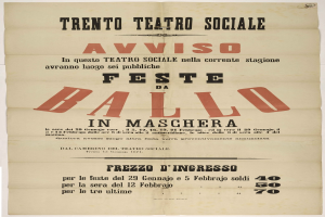 Alter Plakatwerbung für ein Festival in Maschera, Italien, mit Textbeschreibung des Ereignisses.