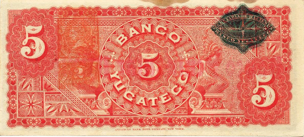 Rote und schwarze fünf bancos Banknote der American Bank of New York mit einem Männerporträt