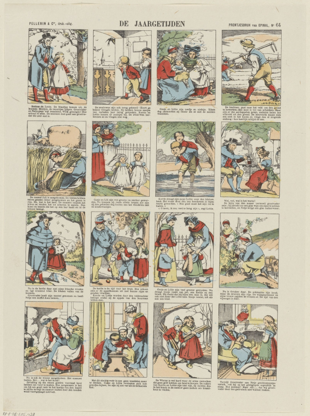 Cartoon-Illustration eines Mannes und einer Frau, die sich unterhalten, auf einer Buchseite mit spaßigem Text und umgeben von Bildern.