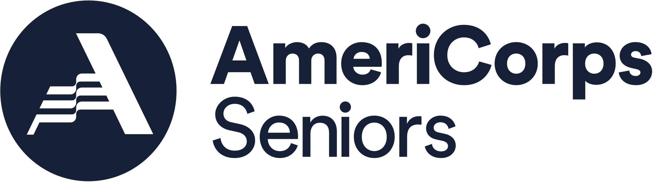 American Corps of Seniors-Logo auf weißem Hintergrund mit "American Corps" in fetter schwarzer Schrift über "Seniors" in kleinerer Schrift.