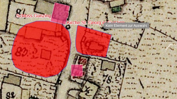 Karte einer Stadt mit einem roten Hakenkreuz in der Mitte, umgeben von Text und Zahlen.