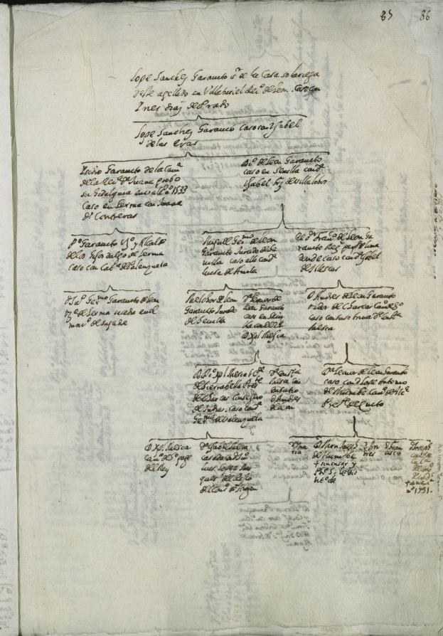 Offenes Buch mit handschriftlicher genealogischer Familiengeschichte.