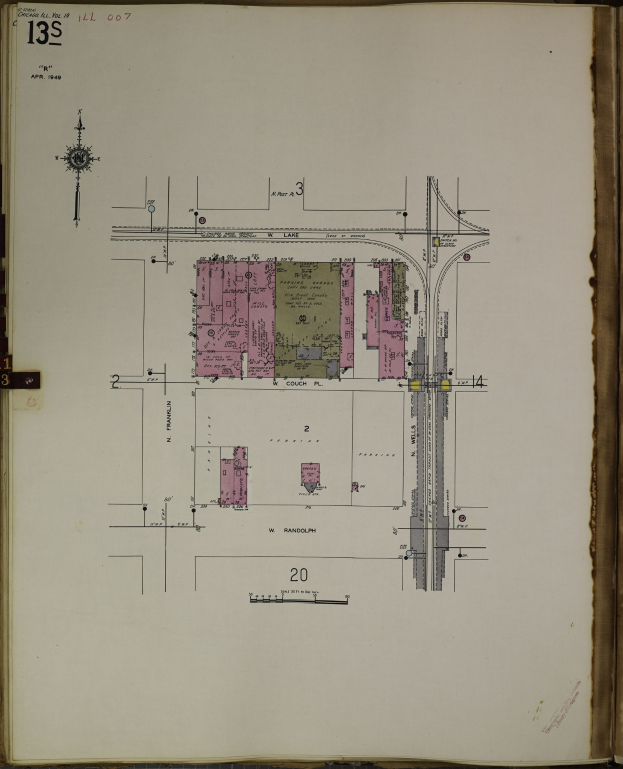 Offenes Buch mit detaillierter Stadtkarte-Illustration und umgebenden Architekturplänen und Text.