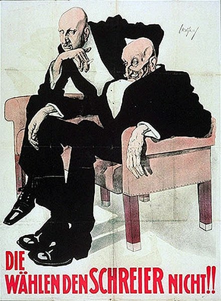 Deutsches Propagandaplakat der NSDAP, das zwei Männer auf einem Sofa zeigt.