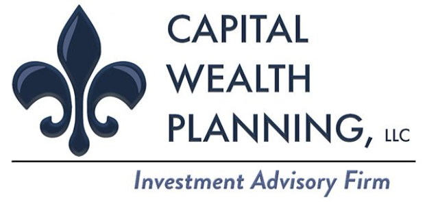 Logo von Capital Wealth Planning, LLC: ein blauer Kreis mit weißer Umrandung und einem zentralen weißen "C", umgeben von einem weißen Ring mit blauem Text "Capital Wealth Planning" und weißem Text "Investment Advisory Firm" darunter.