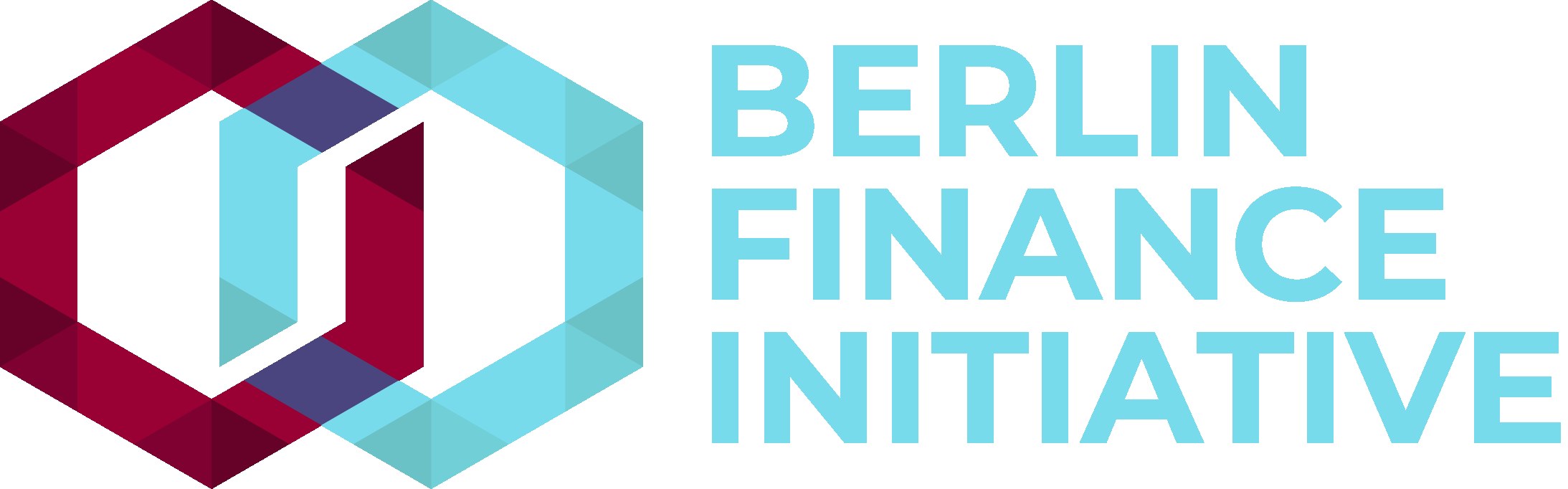 Logo der Berlin Finance Initiative mit einem blauen Kreis mit weißer Umrandung und einem weißen "B" in der Mitte, umgeben von einem weißen Ring mit blau-weißem Karomuster, alles auf einem weißen Hintergrund mit der schwarzen Schrift "Berlin Finance Initiative" in fetter Schrift.