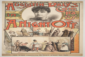 Ein Plakat für die Produktion des Royal Lyceum Theatre "Comedy in Pennsylvania" mit einer zentralen Frau umgeben von einer Gruppe von Menschen und beschreibendem Text.