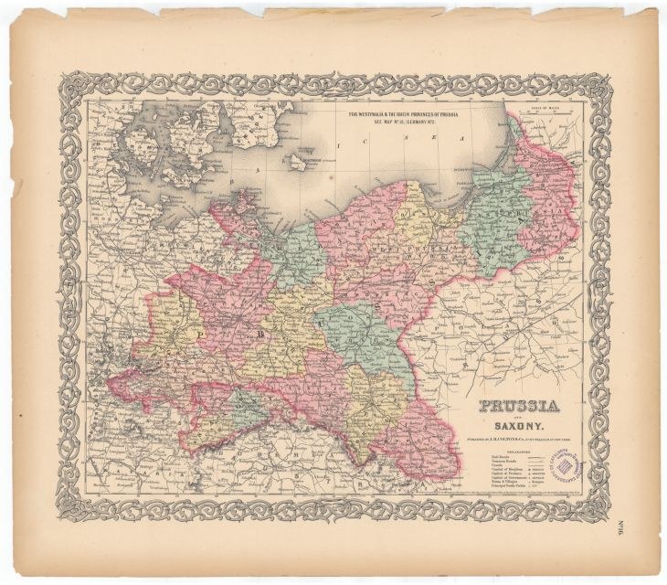 Alte Karte von Preußen und Sachsen mit sichtbaren Grenzen, auf altem Papier gedruckt.